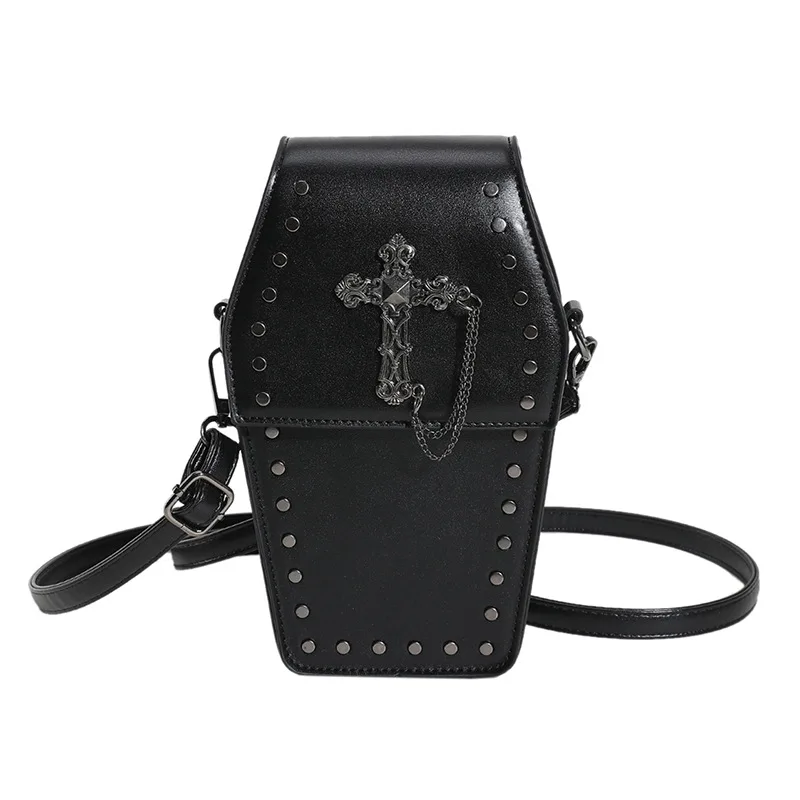 European and American Diablo Skull Crossbody Bag Halloween Personalized Coffin Style Retro Rivet Small Square Bag