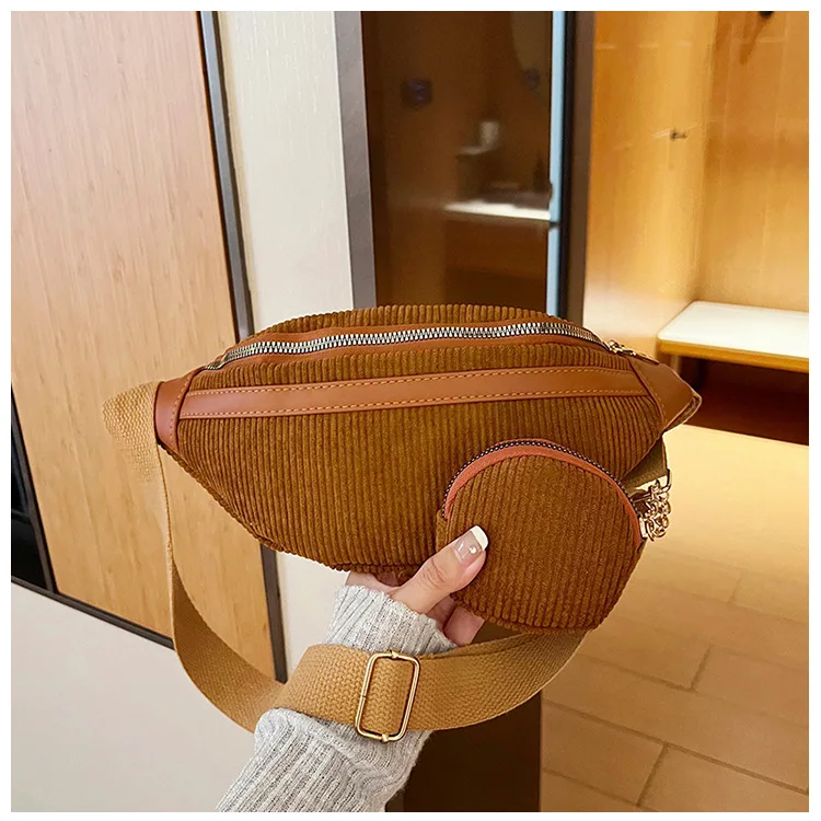 Fashion Corduroy Fanny Pack Crossbody Chest Bag Adjustable Shoulder Strap Casual Waist Bag For Women