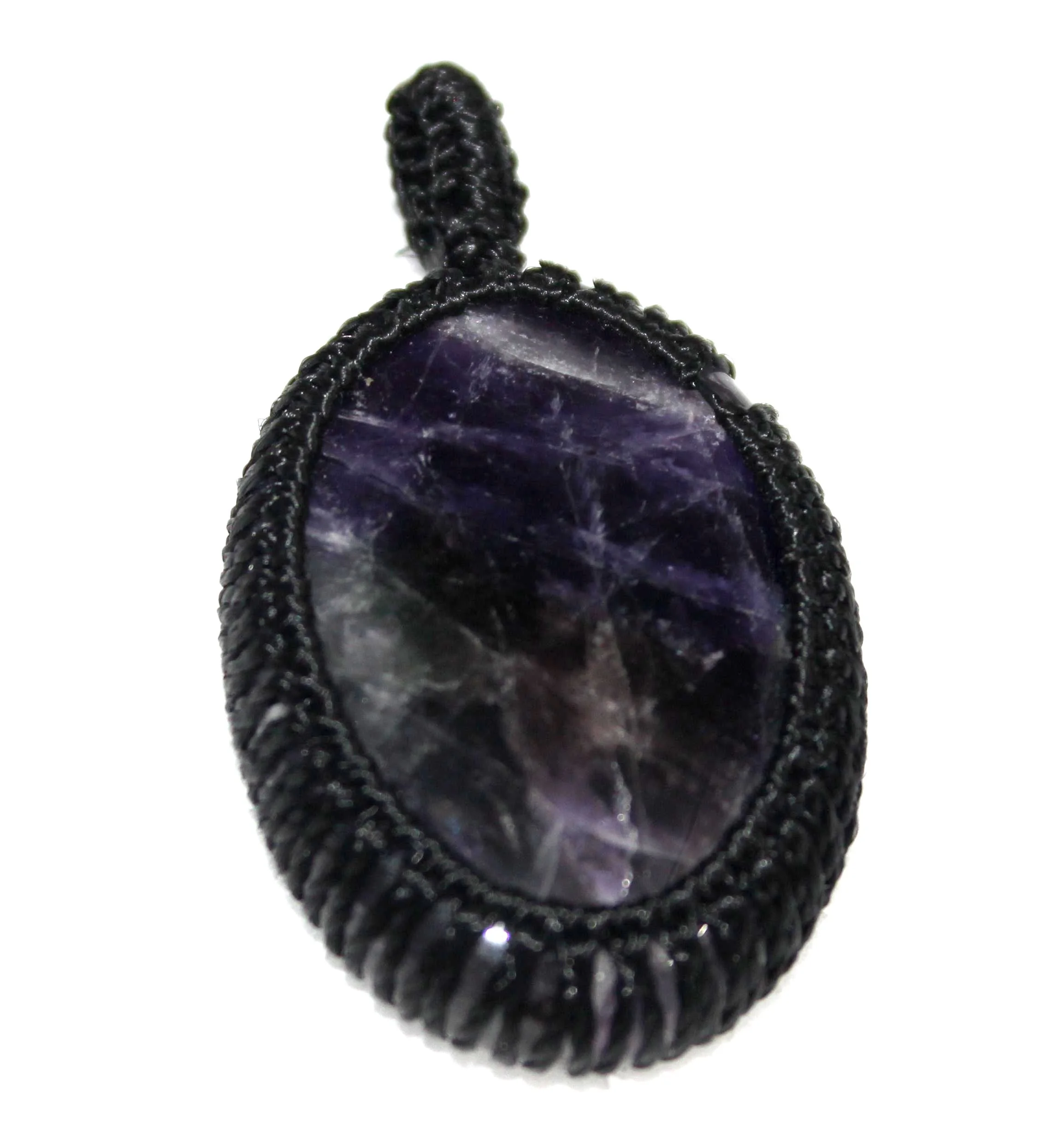 Chevron Banded Amethyst Oval Cabochon Macrame Cord Wrap Pendant Piedras Naturales Healing Crystal Stones