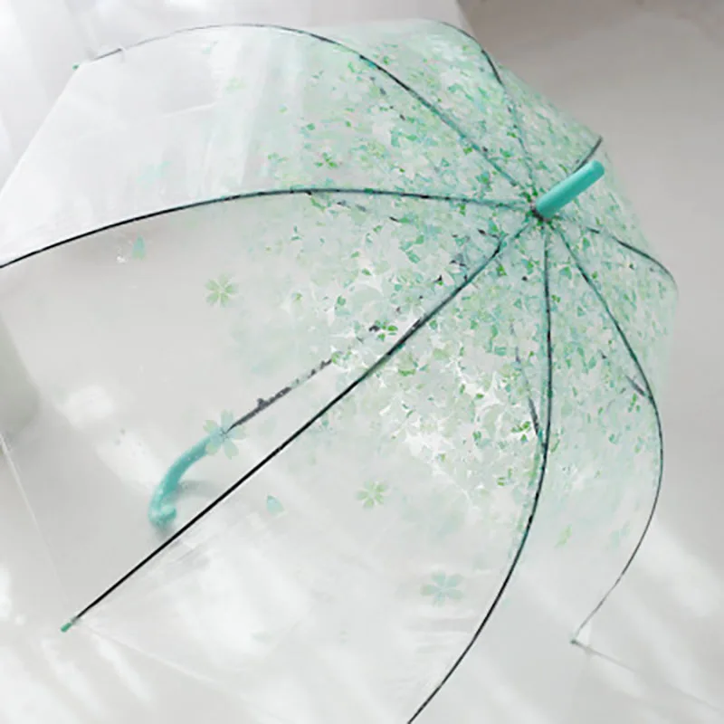 Newest Design Colorful Hot Sale Wholesale Sakura Pattern Transparent Windproof Rain Straight Umbrella