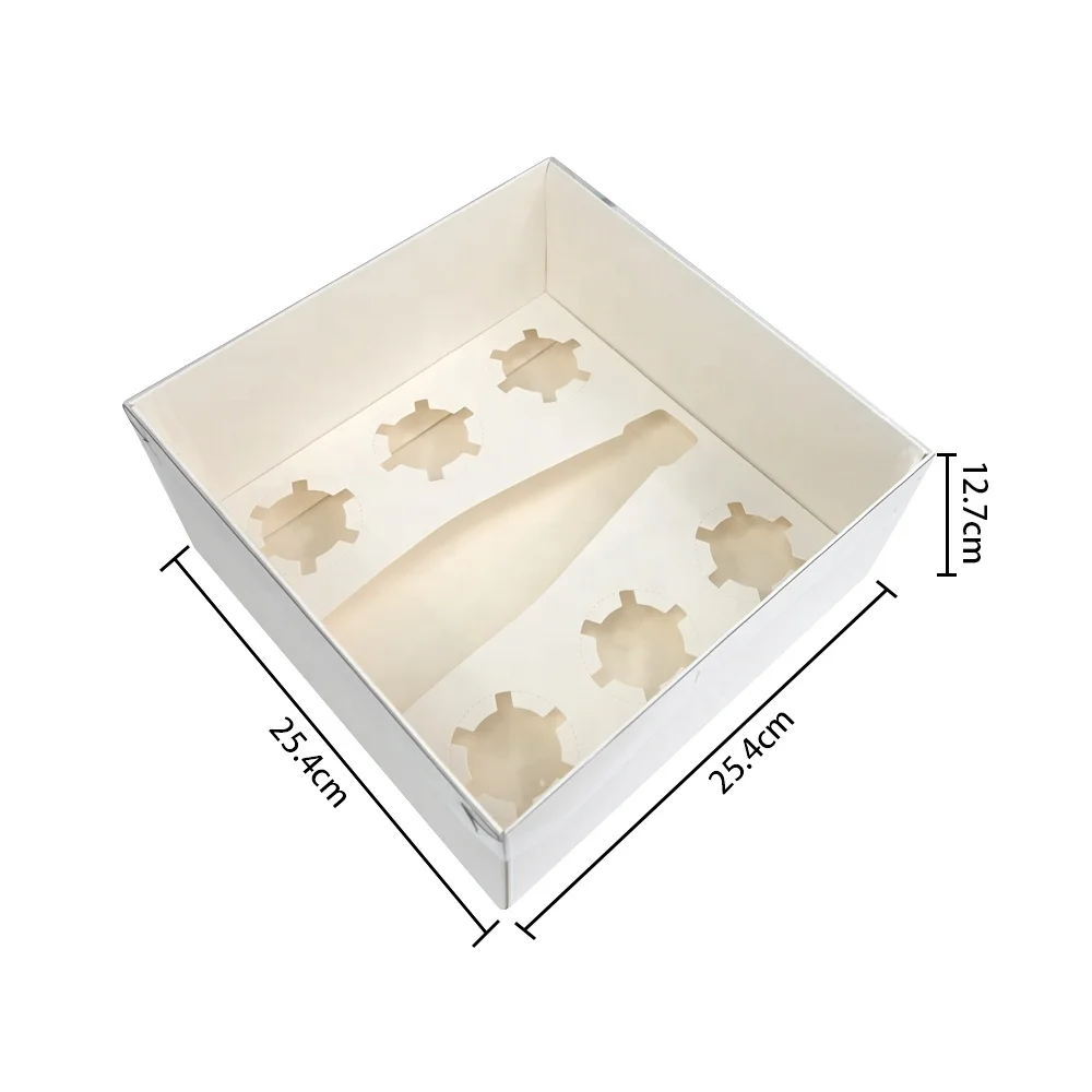 XJH Clear Bento Cupcake Box with Wine Bottle Clear Bento Cake Box with 6 Cupcake Insert Bento Plus 6 Cupcake Box