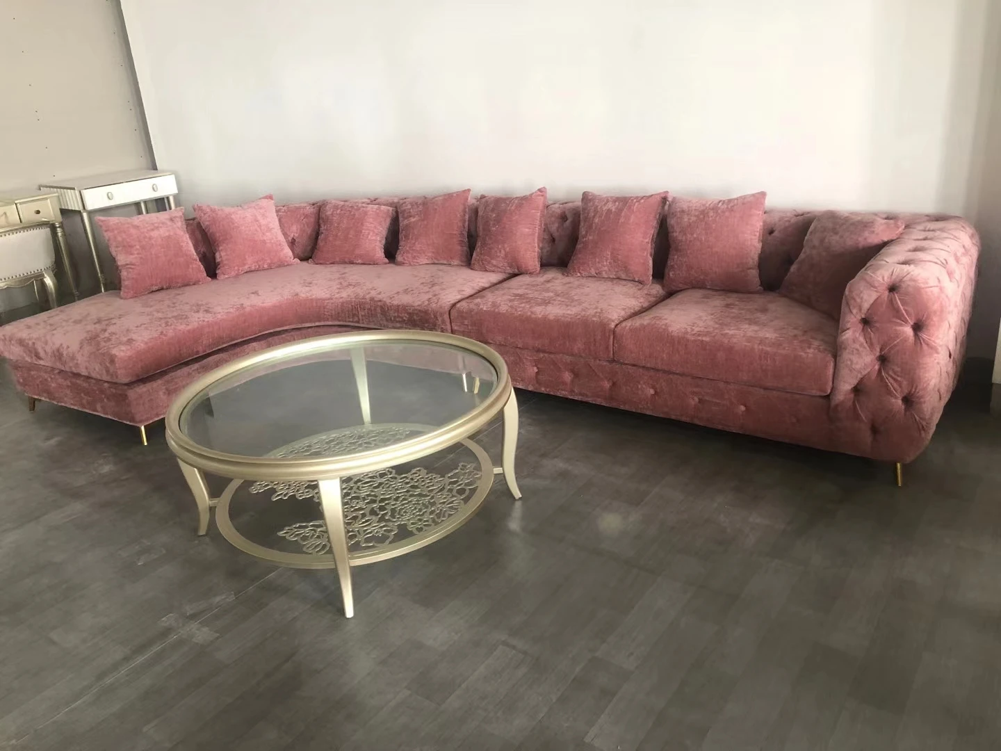 American Style Luxury Living Room Couch Velvet Upholstery Room Corner Curved Sofa