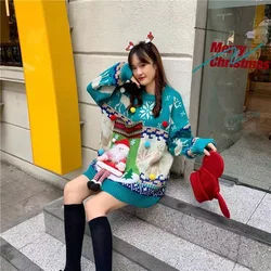 2022 winter Santa Claus socks hanging loose Korean version student thickening heavy industry long-sleeved sweater