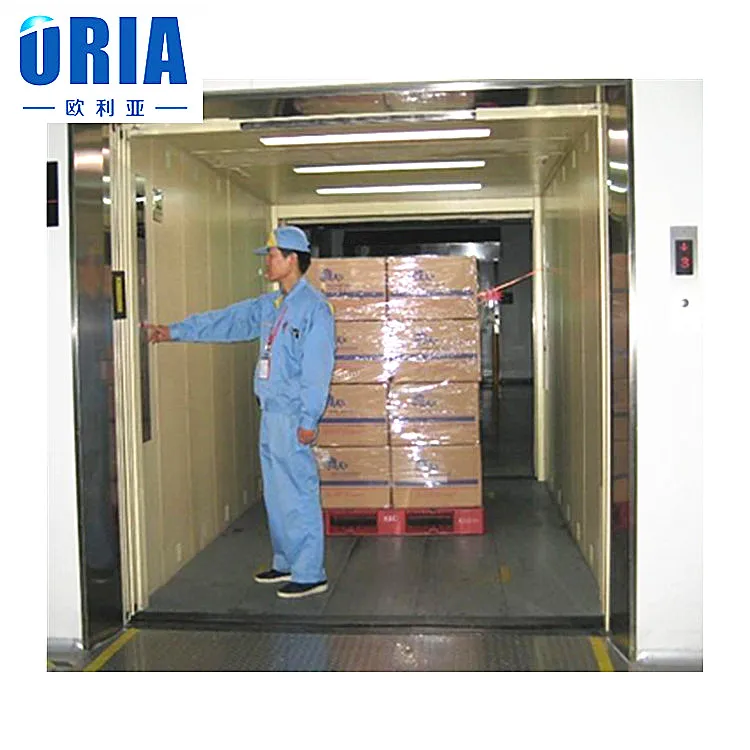 ORIA Freight Elevator and Goods Lift for Warehouse Gearless AC Drive with Stainless Steel Material