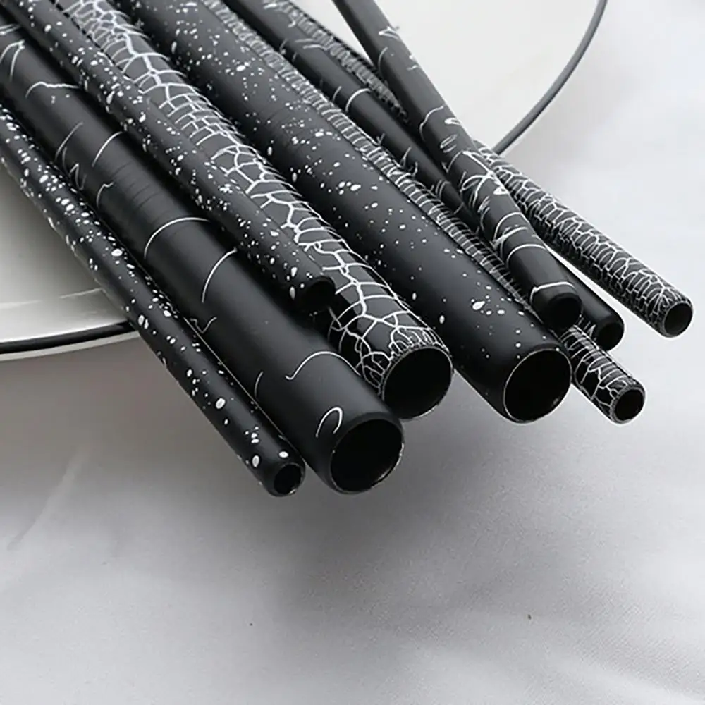 Новый уникальный дизайн, многоразовая металлическая соломинка из нержавеющей стали с узором, набор без БФА, черная соломинка для смузи, Рождество