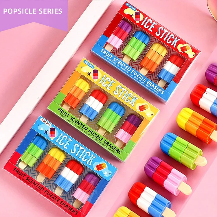 Multicolor japanese rubber cartoon kawaii ice cream pencil eraser fancy japanese design kid funny eraser