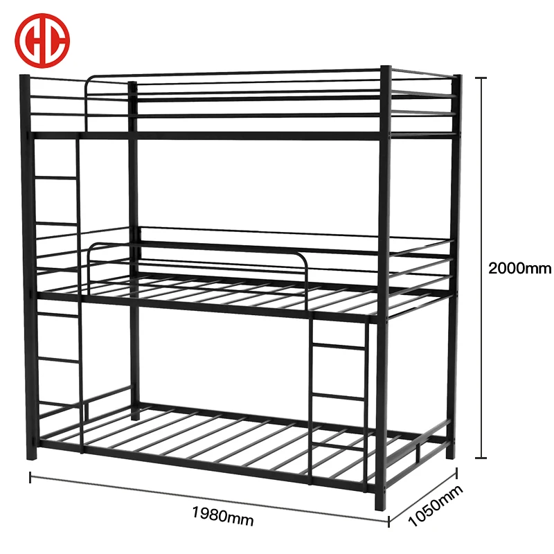 Wholesale Metal Triple Size Bunk Bed Frame in Dormitory Adult and Student Using Triple Bunk Bed
