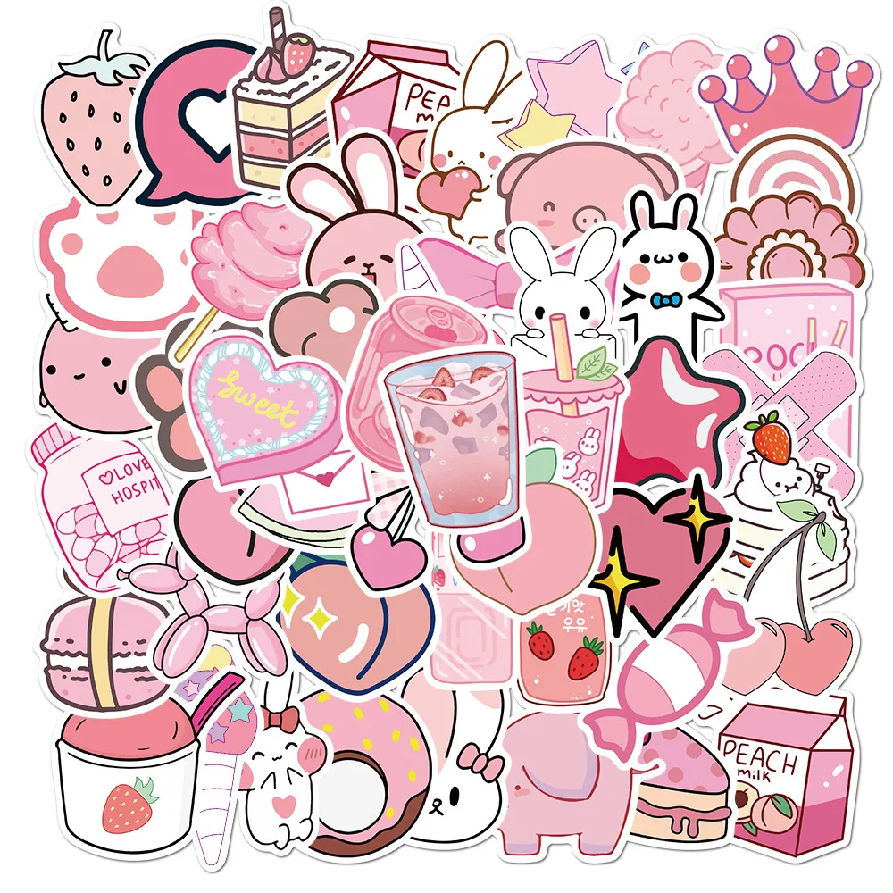 50pcs/bag Kawaii Pink Style Waterproof PVC Vinyl Removable stickers