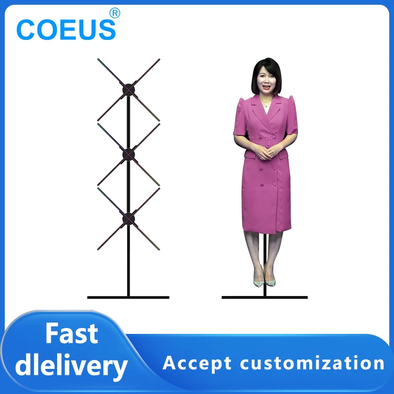 COEUS 65cm 1*3 3D Holographic LED Light Advertising Machine Naked Eye Remote Control 1280 LEDs Display Splicing 3D Hologram Fan