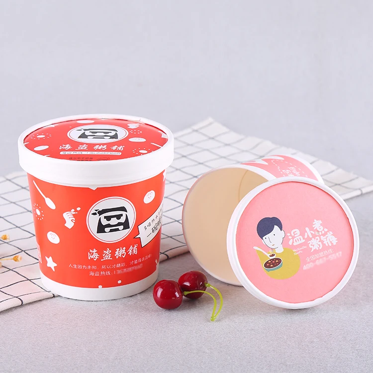 Disposable eco friendly paper frozen safe double film coated 16oz pint custom ice cream container with lids