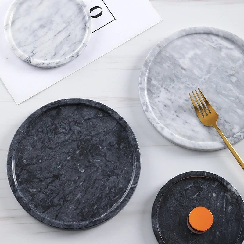 Display Stand Wholesale Custom Round Marble Jewelry and Food Serving Marble Plate Dish Customized Size Engraving Kitchenware