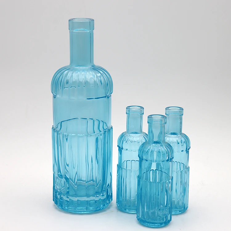 Glass liquor blue bottle empty liquor glass bottle round liquor  glass bottle