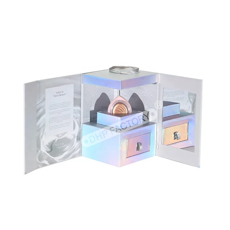 New Arrival Luxury Holography Shiny Display Custom Door Open PR Beauty Cosmetic Package Skincare Product Gift Set Packaging Box