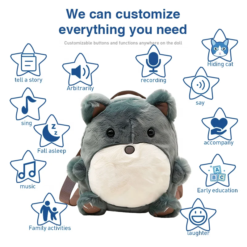 BSCI Factory Custom Cuddly Soft Stuffed Kid Teen Child Bookbag Bear Wild Animal Plush Backpack