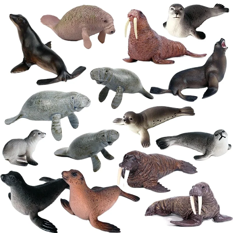 Oenux Wholesale Emulational PVC Animal Toy Manatees Sea Lion Walrus Ocean Mammel Model Figurines Kids Early Learning
