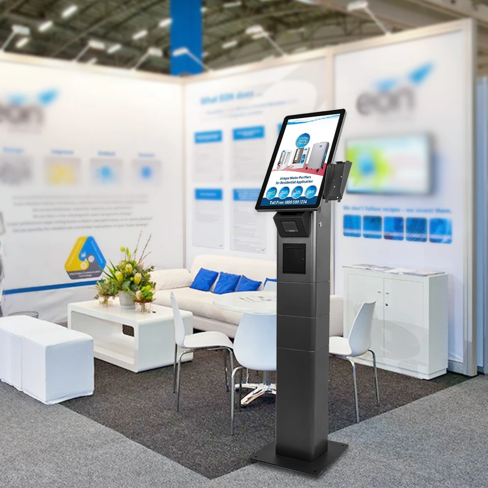 Custom sample design 21.5' flexible screen thermal printer trade show kiosk internet self service kiosk for exhibition