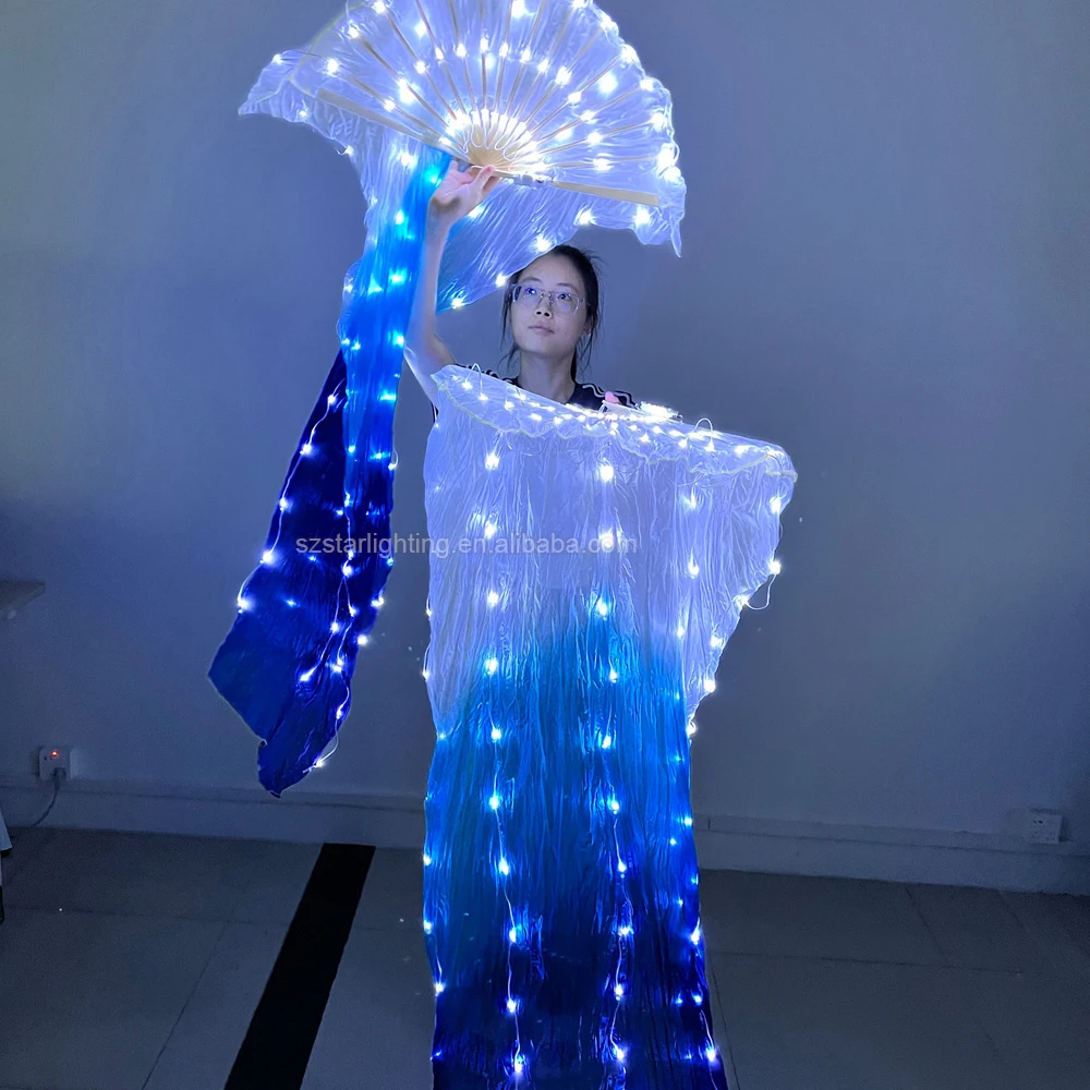 ODM supplier soft cord light string dance props multicolor rechargeable LED folding fan for stage Belly dancing performance