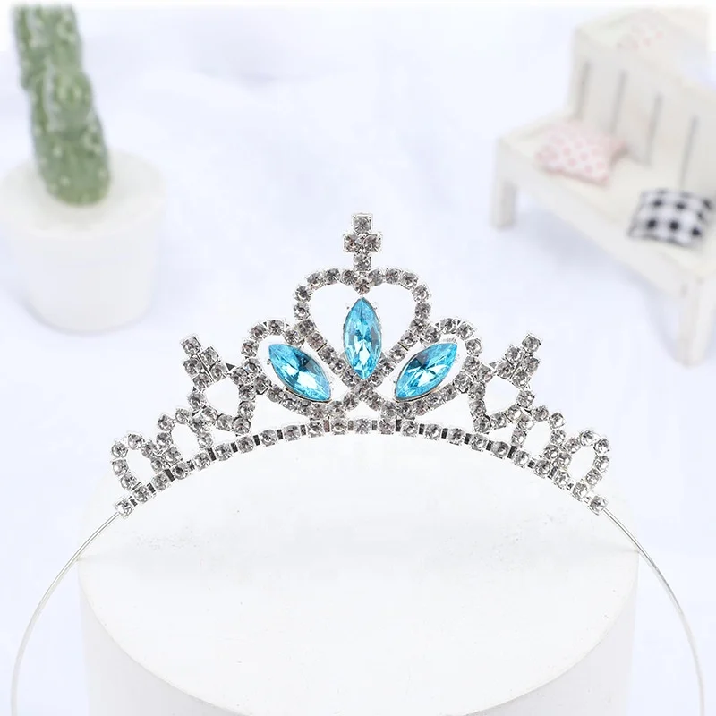 Fashion Kids Alloy Silver Plated Crown Blue Crystal Girl Show Tiara