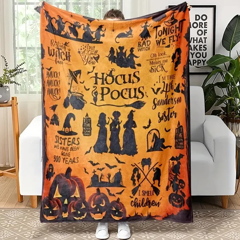 Wholesale High quality Hocus Pocus Themed Flannel Throw Blanket Halloween Custom blanket Pumpkin and Witch Motif custom Blanket