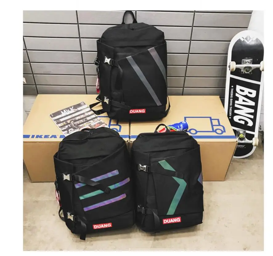 INS popular fashion trend street reflective student back pack large capacity laptop bags backpack men