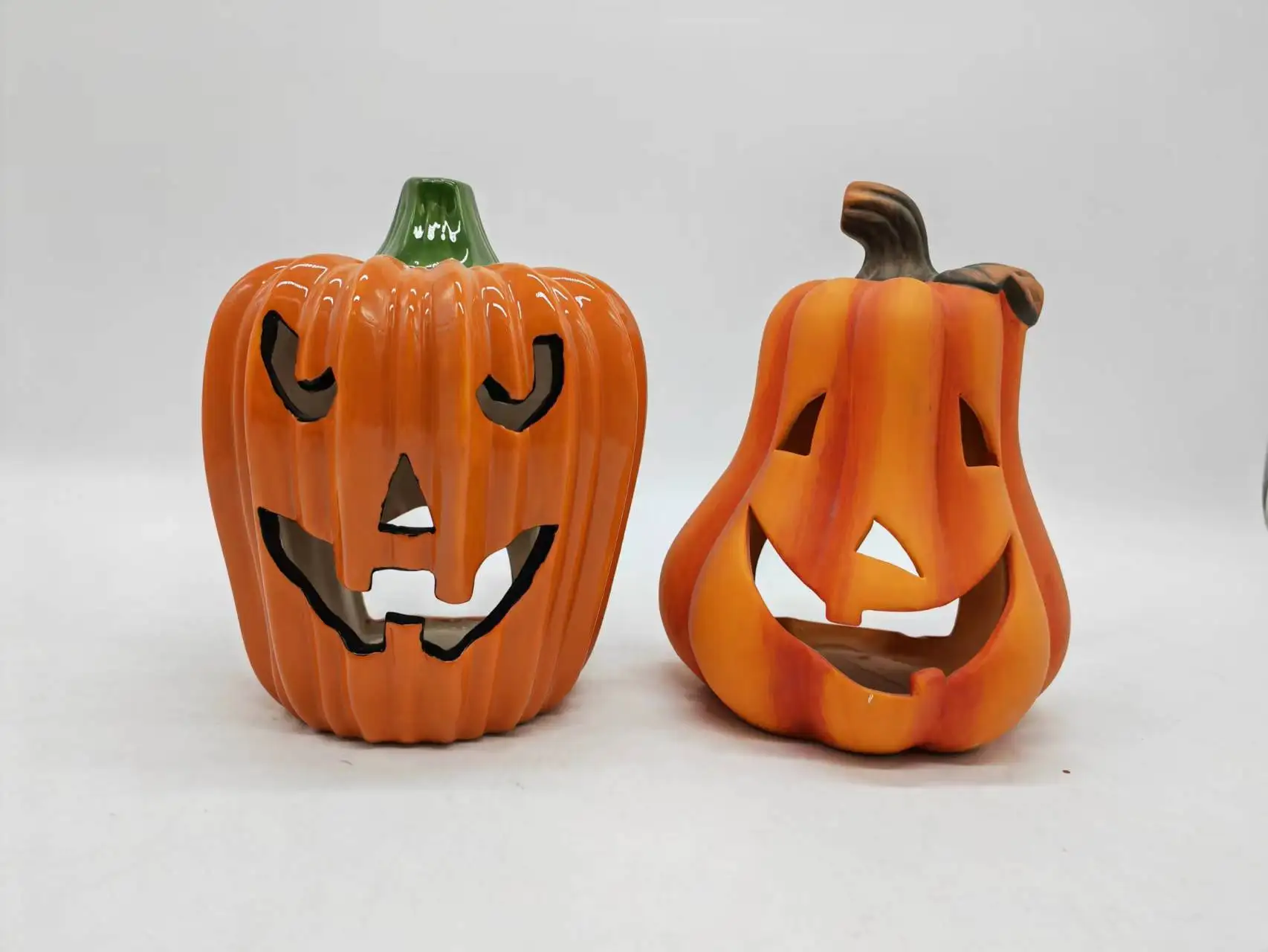 Handmade personalized ceramic pumpkins wholesale light up christmas ornaments halloween pumpkin light with pinstripe LED light