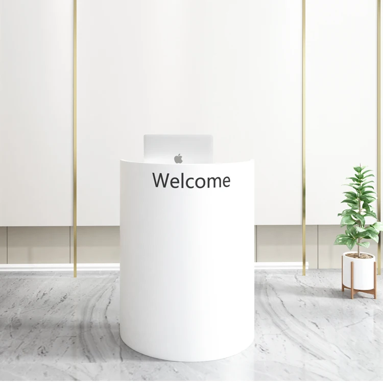 2022 Small Mini Unique White Portable Front Desk Modern Spa Counter Oval Beauty Salon Wooden Reception Desk Front Desk For Spa