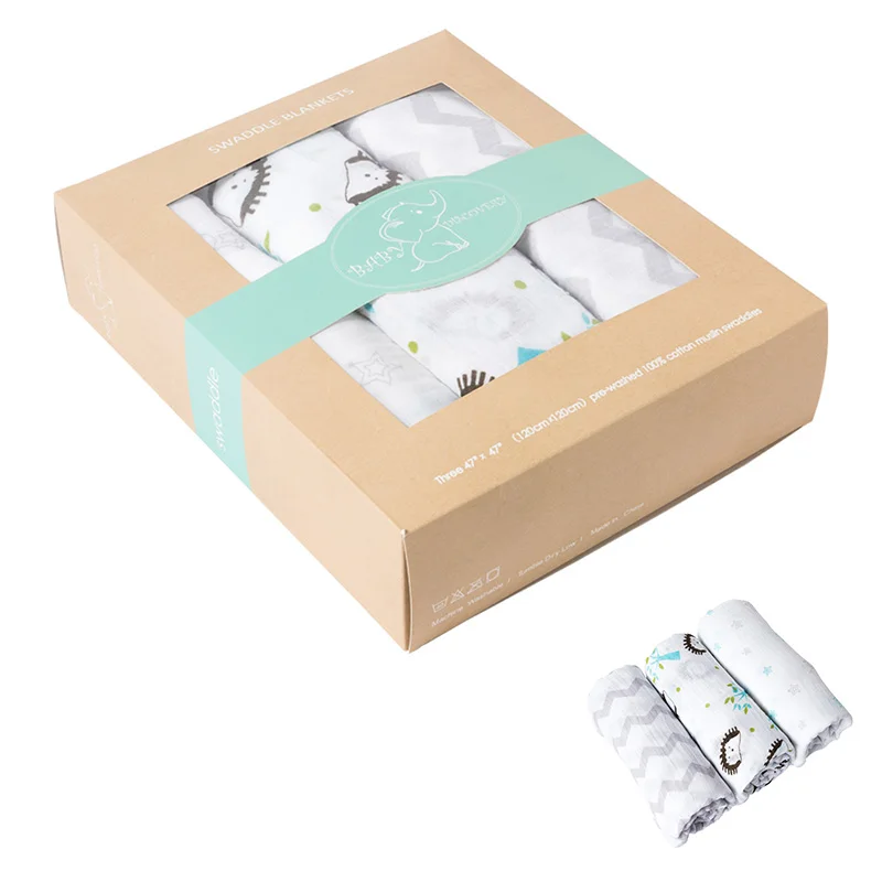 Custom Private Label Baby Swaddle Muslin 100% Cotton Blankets 3 Pack Muslin Wraps Blanket OEM Service 40 Unisex Floral Knitted