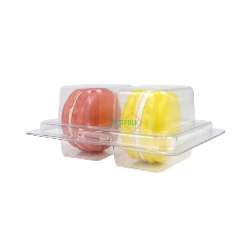 Custom Dessert Clear Plastic Blister Packaging 2 Holes Macaron Insert Tray Container For Chocolate Cake