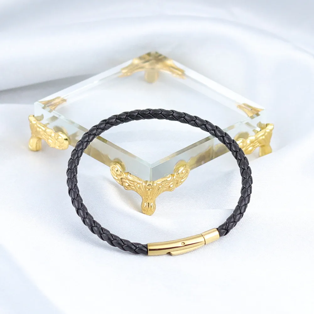 Fashion Sheepskin Stainless Steel Clasp Genuine Italian Braided Leather Rope Cords Bracelets for Women and Men