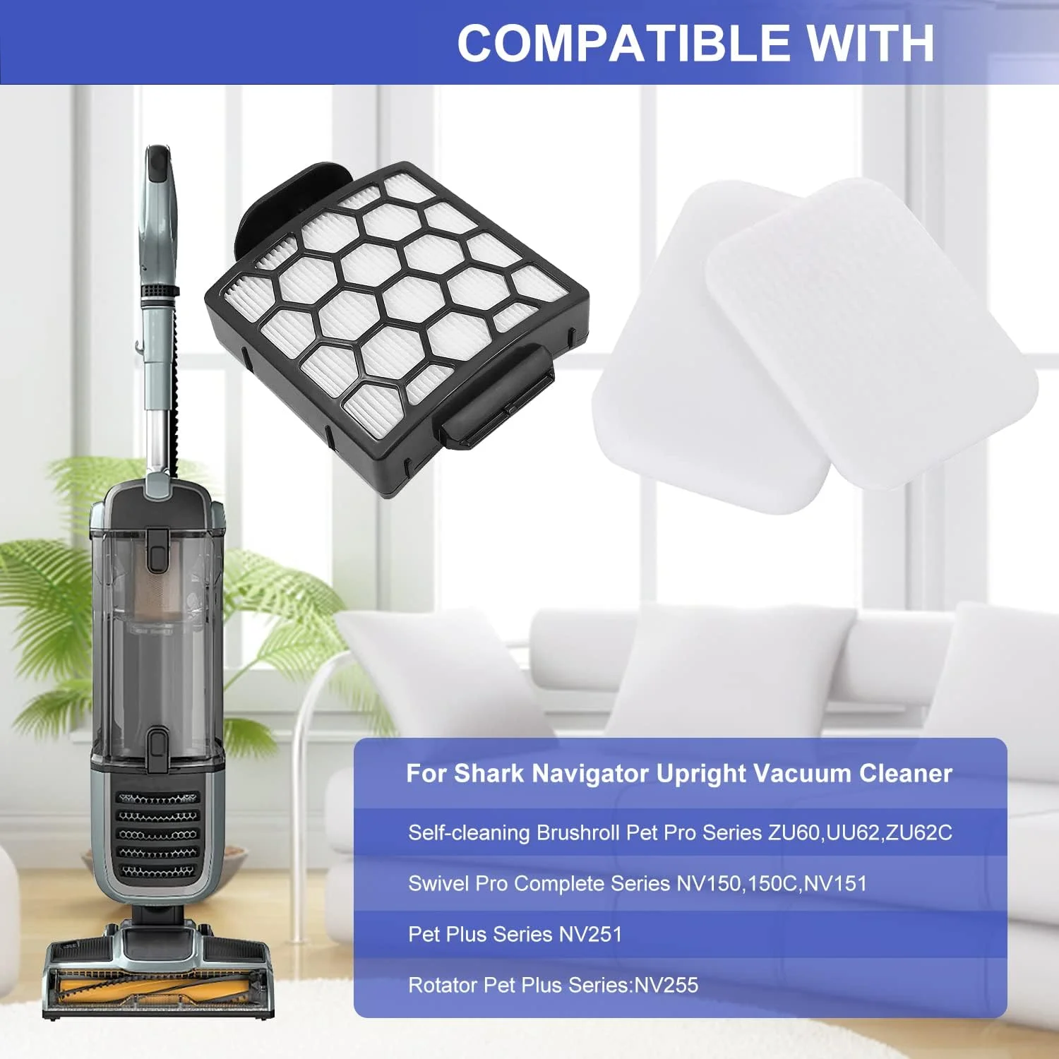 Shark Navigator Zero-M Self-Cleaning Upright Vacuum Cleaner Filter Replacement Dusting Brush Pet Pro ZU60/62/NV150/151/251/255