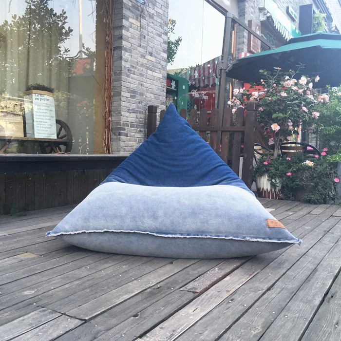 Modern triangle blue jeans fabric bean bag