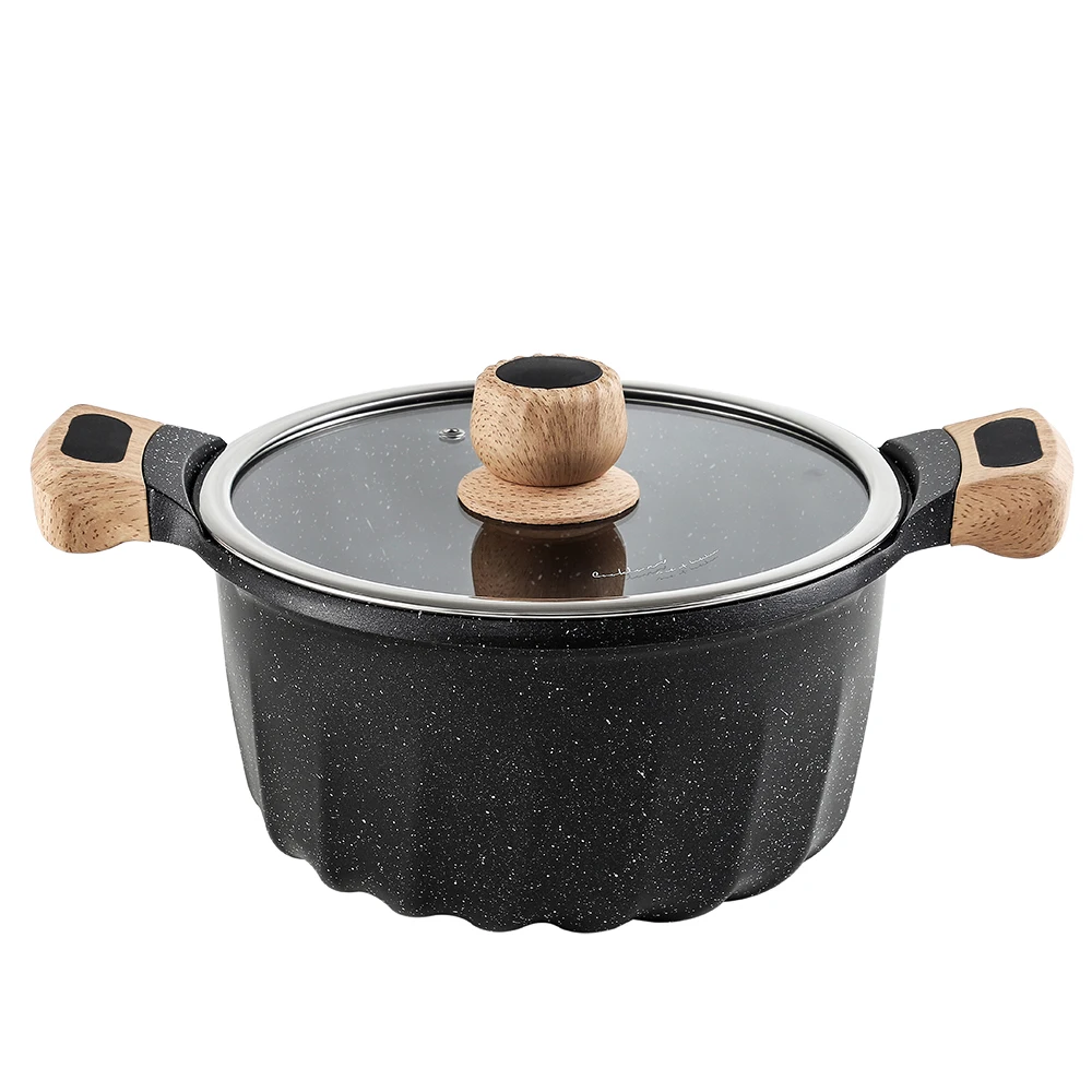 die cast aluminum cookware with non-stick coating marble granite casserole induction bottom soup pot