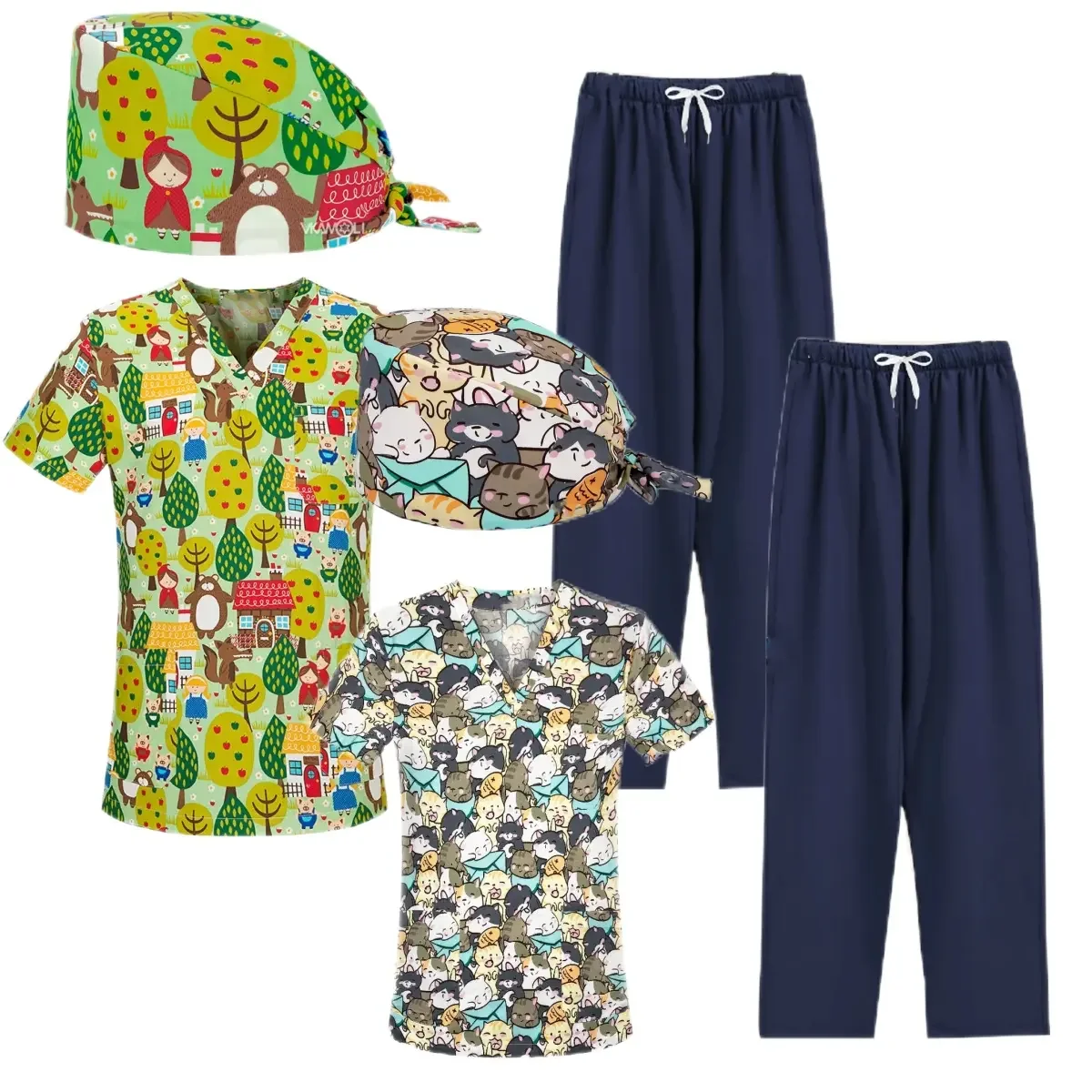 Beautiful Printing Nursing Uniform Short Sleeve Top Pure Cotton Medical Scrubs Uniforms Women And Men Surgical Hospital Uniform