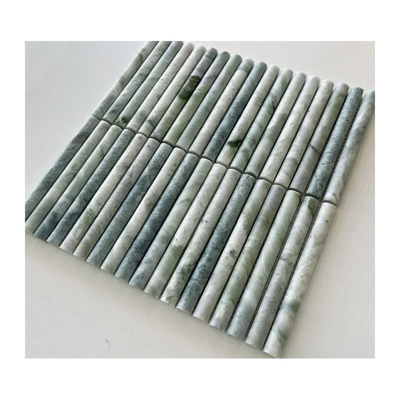 Fluted jade green mosaic tiles for home wall decor pillar decor wall cladding back ground natural stone tile for interior hotel