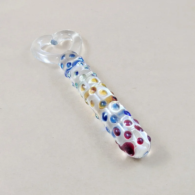 Wholesale Multi Color Big Glass Dildo with Dots/Glass Dildo with Heart Handle/Heart Handle Glass Dildo for Adult Life