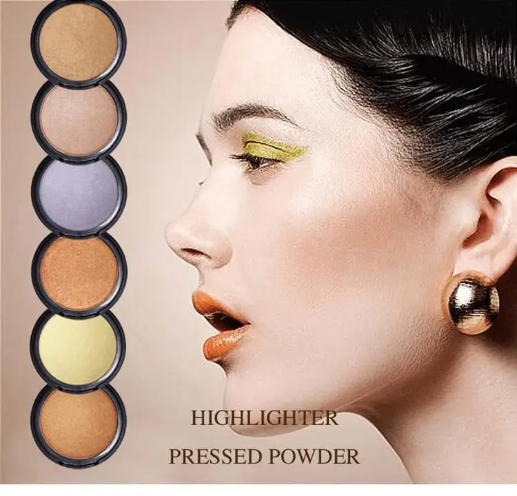 low moq oem wholesales 6 Colors custom logo private label face makeup press highlighter Highlight Powder with Mirror