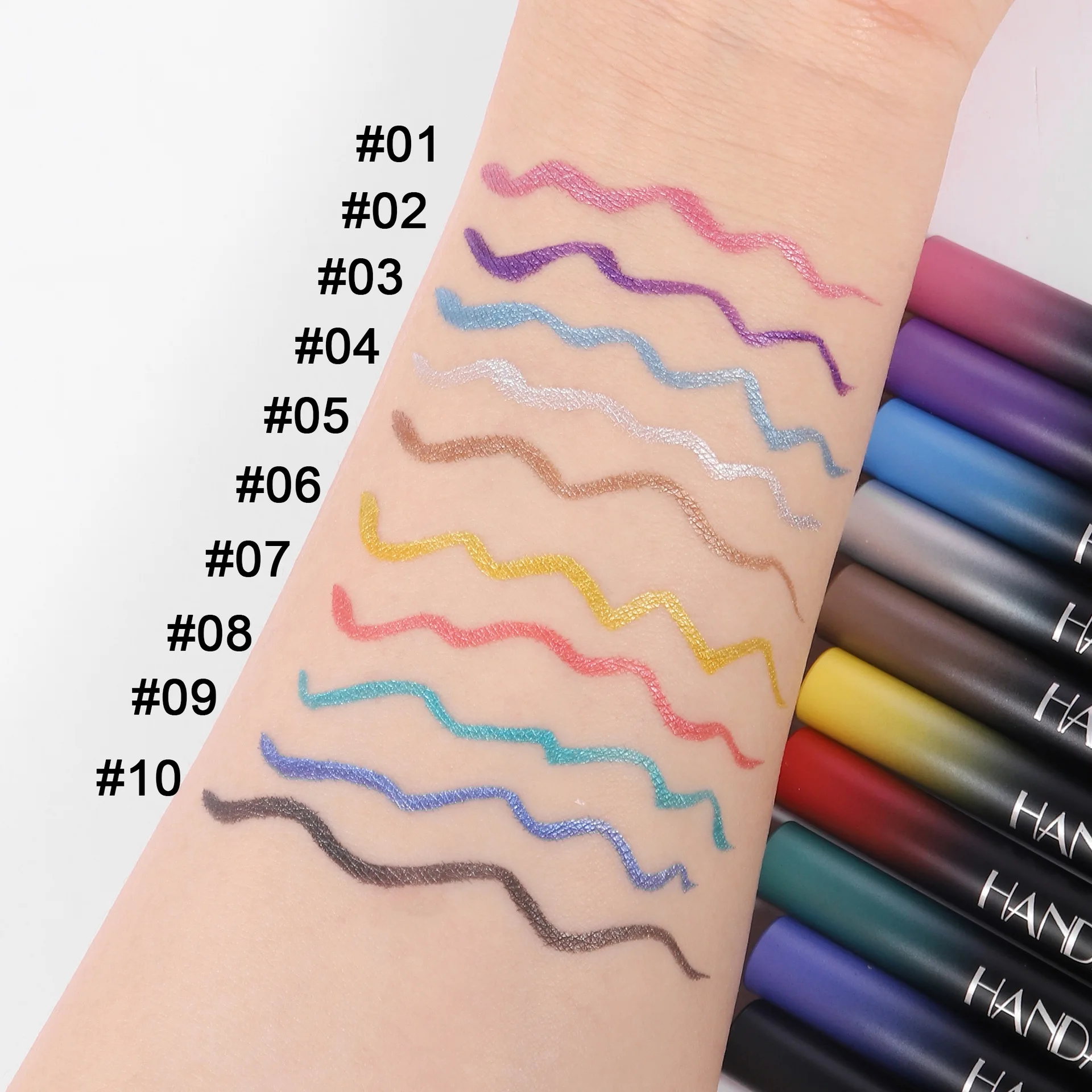 HANDAIYAN 10 Colors Glitter Liquid Eyeliner Long-wearing Waterproof And Non-smudging Metallic Shimmer Color Eye Liner Pens