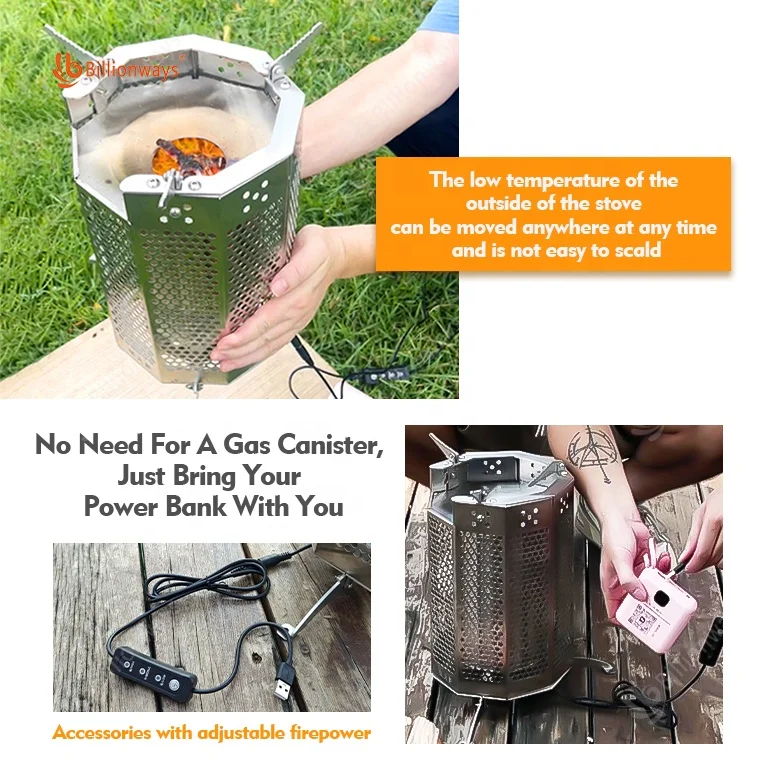 Factory Direct Portable Barbecue Windproof Wood Burning Stoves Stainless Steel Outdoor Camping Picnic Charcoal bbq Grill