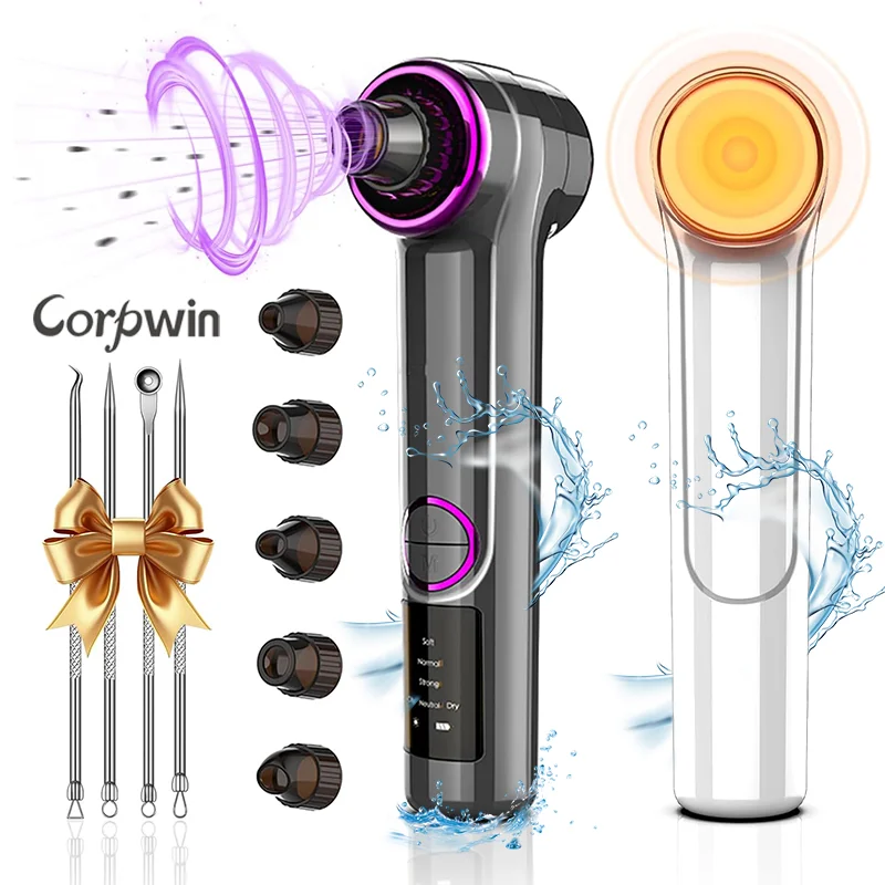 Electric Face Pore Cleaner Acne Removal Machine Facial Heating Micro Bubble Stainless Steel Vacuum Blackhead Remover