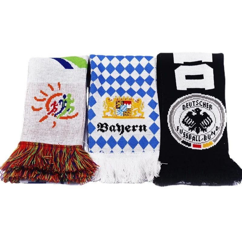 Custom Slogan Wholesale Jacquard Knitted Scarf With Tassel Club Fan Football Scarf