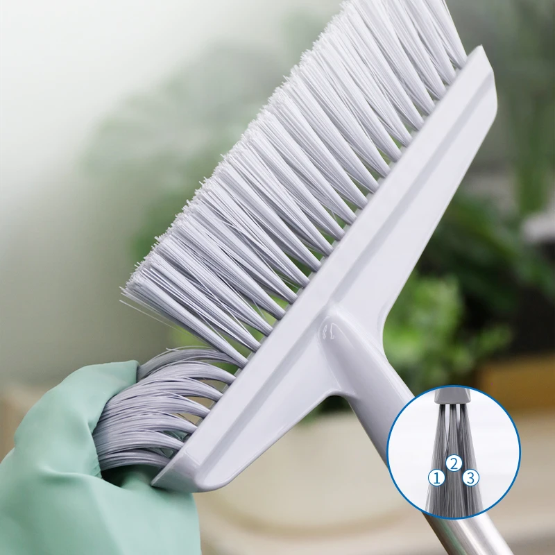 Plastic room cleaning bristle sweeping brush broom with metal telescoping broom stick for restaurants