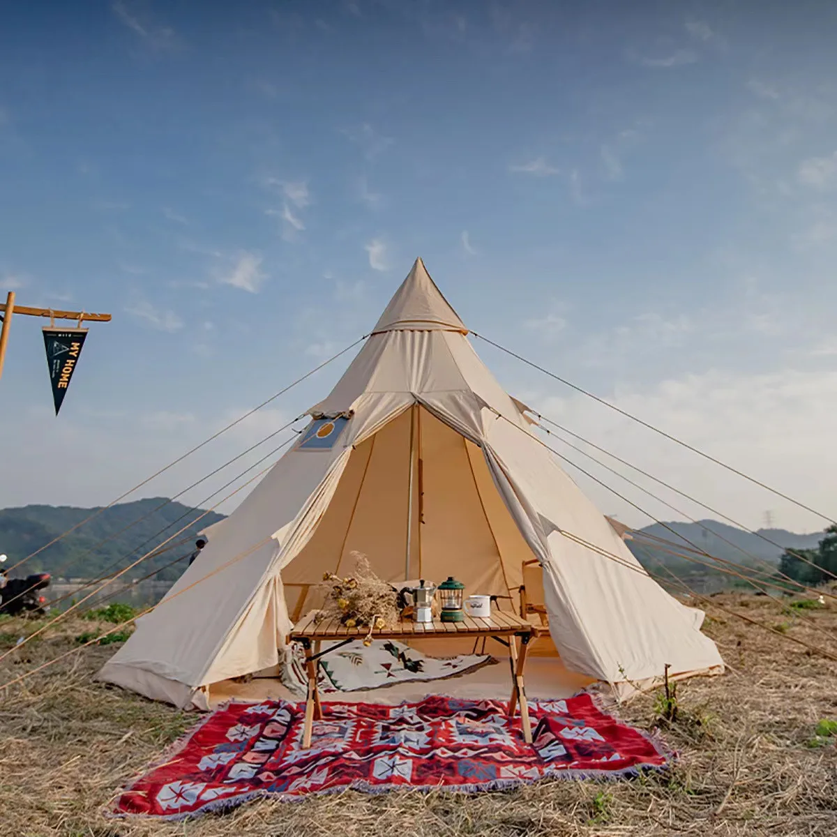 Pyramid Luxury Cotton Canvas Dome Tent With Stove For Winter Camping