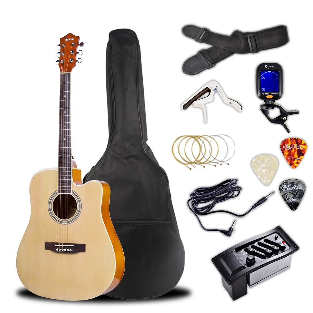 Factory  Guitar Kit Tayste T411 With Waterproof Bag Capo EQ7545 Pickup Electric Acoustic Guitar