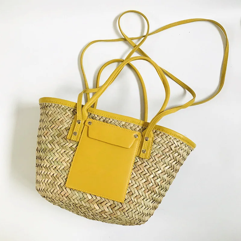 2024 Hot sale High Quality ladies Handbag Summer Beach Bag natural Straw bags with PU Handle
