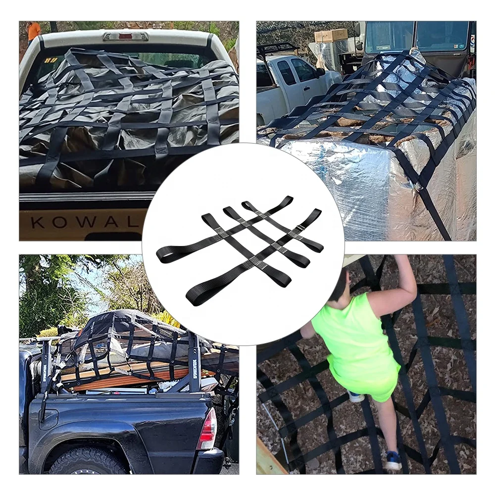 Universal Heavy Duty Park Cargo Control Netting with Ratchets Safety Battle Net for Car Trunk Mesh Hammock Wagon Cargo Net