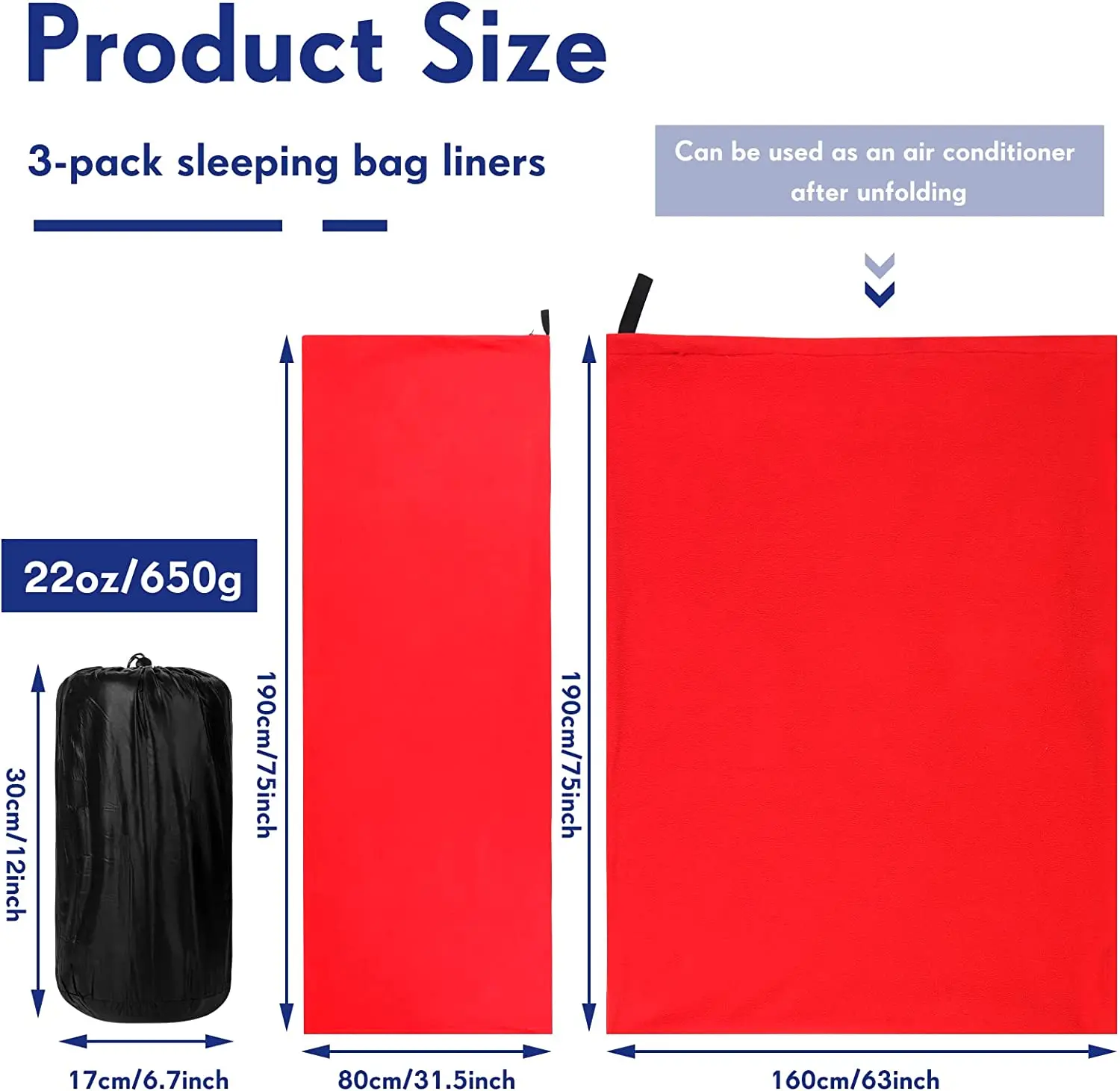 WOQI Fleece Sleeping Bag Lining 75 Inch Long Adult Warm Sleeping Bag Cold Weather Zipper Camping Blanket Lining