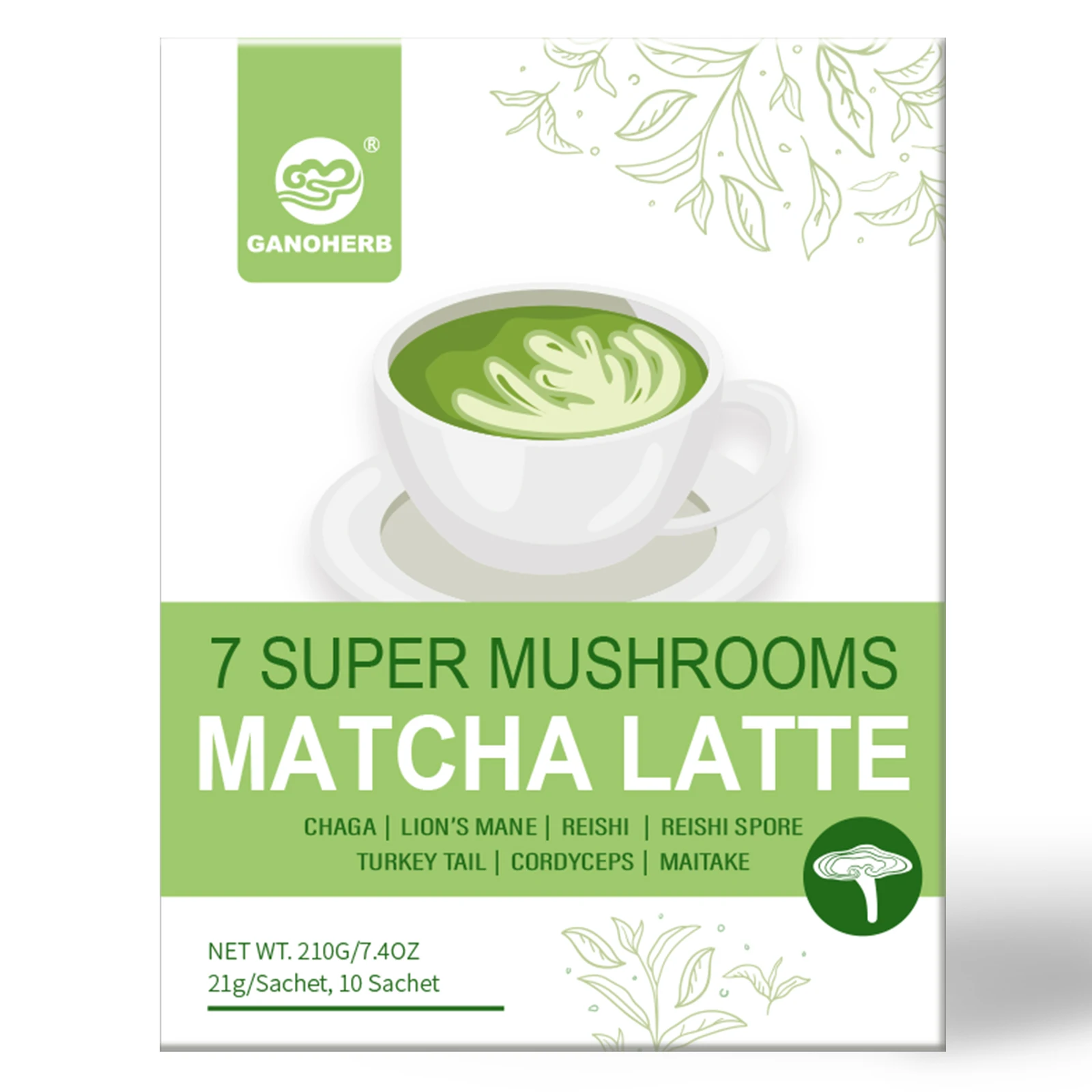 GANOHERB Mushroom Matcha Powder Latte Mix Coffee Coffee Beverage Instant Herbal Powder Extracts