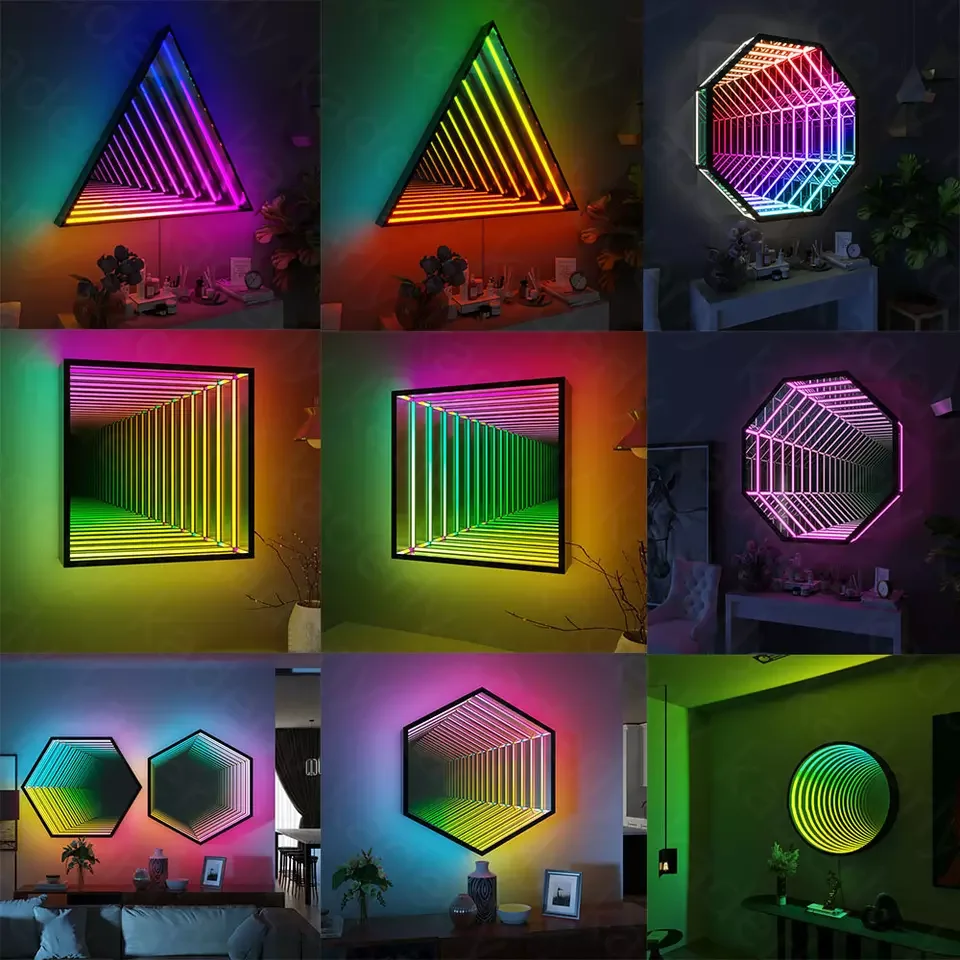 LED LIGHT Circle Infinity Mirrors For Wall Decor Retro Mirror Personalized Glass Decorative Hanging Mirror Gift