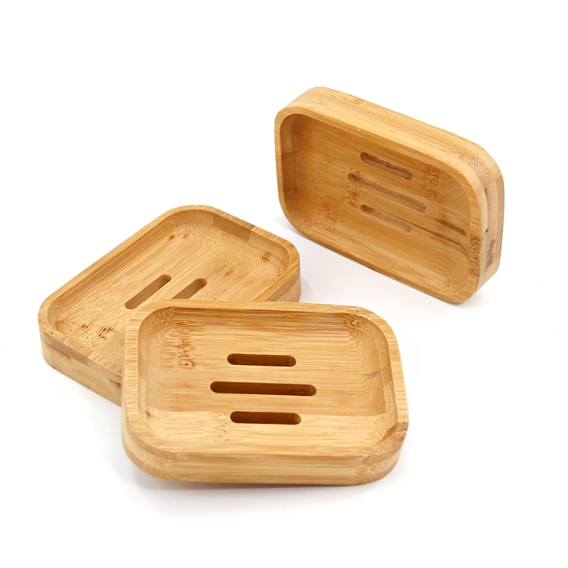 Eco Friendly Natural Square Bathroom Soap Dish Amazon Hot Selling OEM Tray Container Bamboo Soap Holder