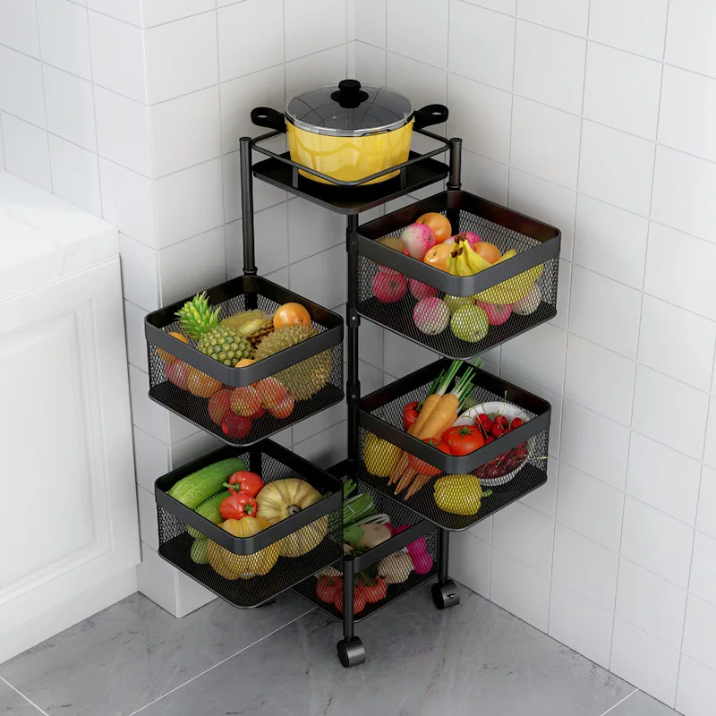 Multi-scene Use Metal Mesh Fruit And Vegetable Basket Storage Cart with Wheels